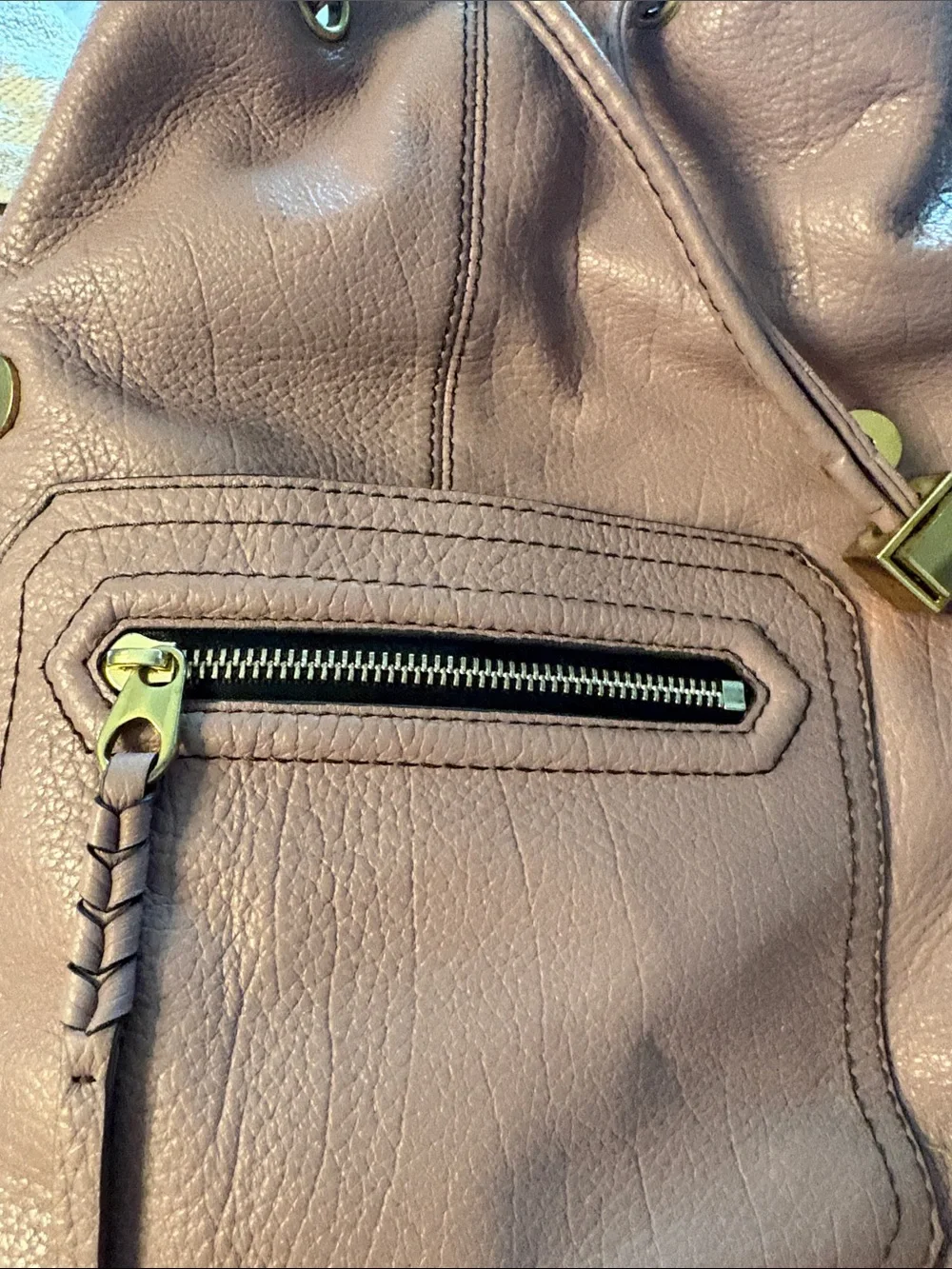 OrYany Blush Taupe Pebbled Leather Drawstring Backpack